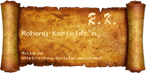 Rohony Koriolán névjegykártya